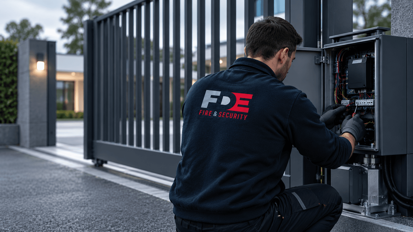 FDE engineer servicing an automated gate control system